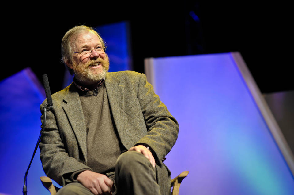 Author Bill Bryson speaks to a full audience at the Hay Festival in Hay-on-Wye.