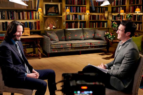 PHOTO: ABC News correspondent Will Reeve interviews actor Keanu Reeves in New York on Wednesday, March 15, 2023. The interview airs Monday, March 20, 2023 on ABC's 'Good Morning America.' (Gabby Jones/ABC)