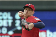 Minnesota Twins pitcher Josh Winder throws in relieve Chicago White Sox in the fourth inning of a baseball game, Sunday, April 24, 2022, in Minneapolis. (AP Photo/Jim Mone)