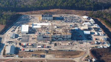 The U.S. Energy Department's Savannah River Site, with the unfinished building which was meant to make plutonium safe but now may not be finished until 2048, is seen in this aerial image, taken near Aiken, South Carolina, U. S. January 31, 2018.    High Flyer © 2018/Handout via REUTERS