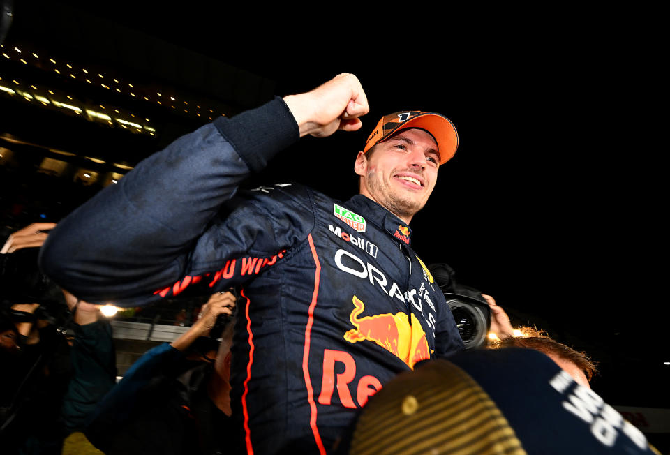 Max Verstappen, pictured here after winning the Japanese Grand Prix and F1 world championship.