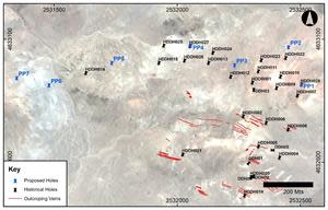 La Herradura, historic (black) and proposed holes.