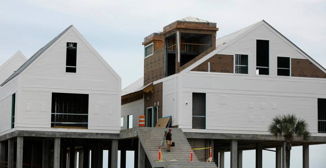Construction of a new $20 million dollar Surfside Beach Pier is ongoing after multiple delays and is now expected to re-open by the Spring of 2023. The former pier was sheared in half by Hurricane Matthew in 2016. The new construction includes space for four merchants in three buildings with a pavilion near the end of the pier. September 27, 2022.