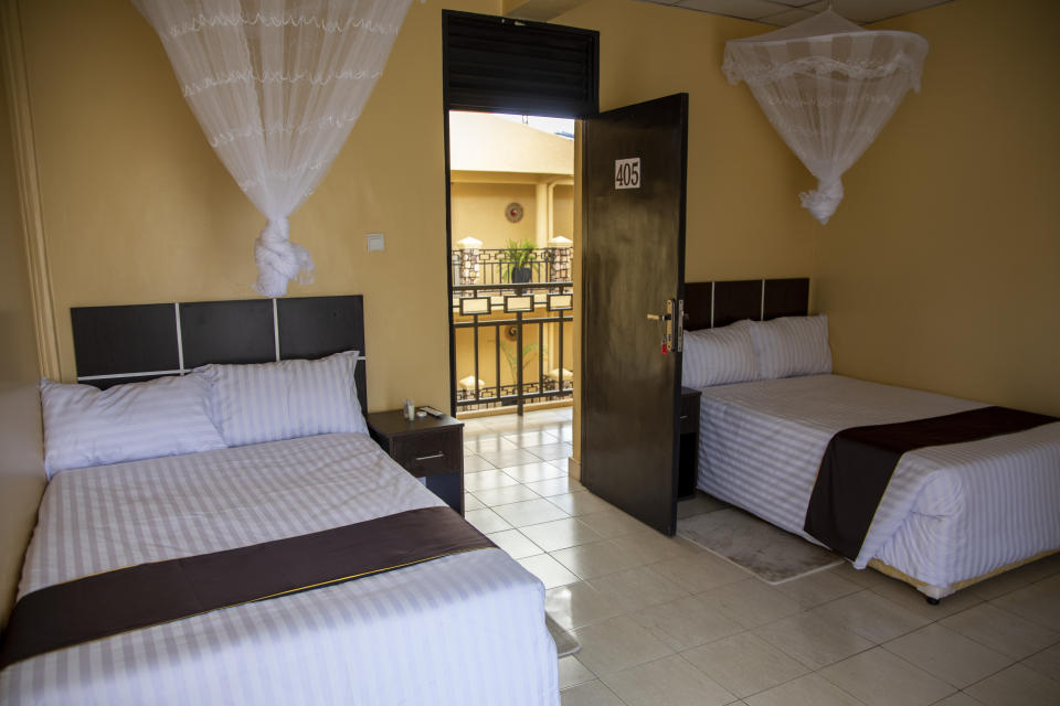 FILE - A bedroom is seen inside the Hope Hostel, which is one of the locations expected to house some of the asylum-seekers due to be sent from Britain to Rwanda, in the capital Kigali, Rwanda on June 10, 2022. Rwanda government's deputy spokesperson Alain Mukuralinda said Tuesday, April 23, 2024, it's ready to receive migrants from the United Kingdom after British Parliament this week approved a long-stalled bill seeking to stem the tide of people crossing the English Channel in small boats by deporting some to the East African country. (AP Photo, File)