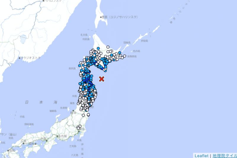 ▲今（28）日下午5點18分，日本北海道青森縣外海發生地震，芮氏規模6.1。（圖／翻攝自日本氣象廳）