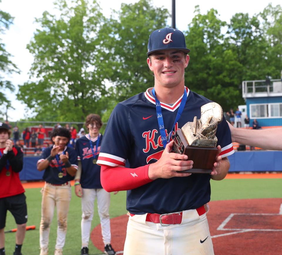 Ketchem pitcher Owen Paino (6) is selected as the MVP after their 5-3 win over Arlington in the Class AA baseball championship game at Purchase College in Purchase, on Saturday, May 28, 2022.