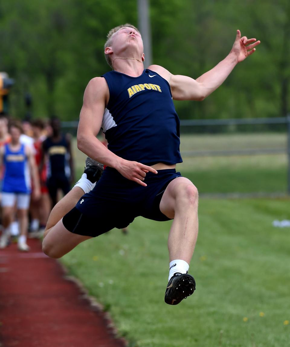 Nick Hammond of Airport leaped 21'.025 to win the D2 Regional long jump at Milan Friday, May 20, 2022.
