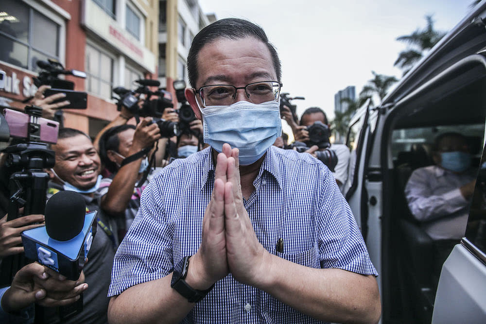 DAP secretary-general Lim Guan Eng leaves PKR’s headquarters after meeting with Pakatan Harapan presidential council in Petaling Jaya October 29, 2020. — Picture by Hari Anggara