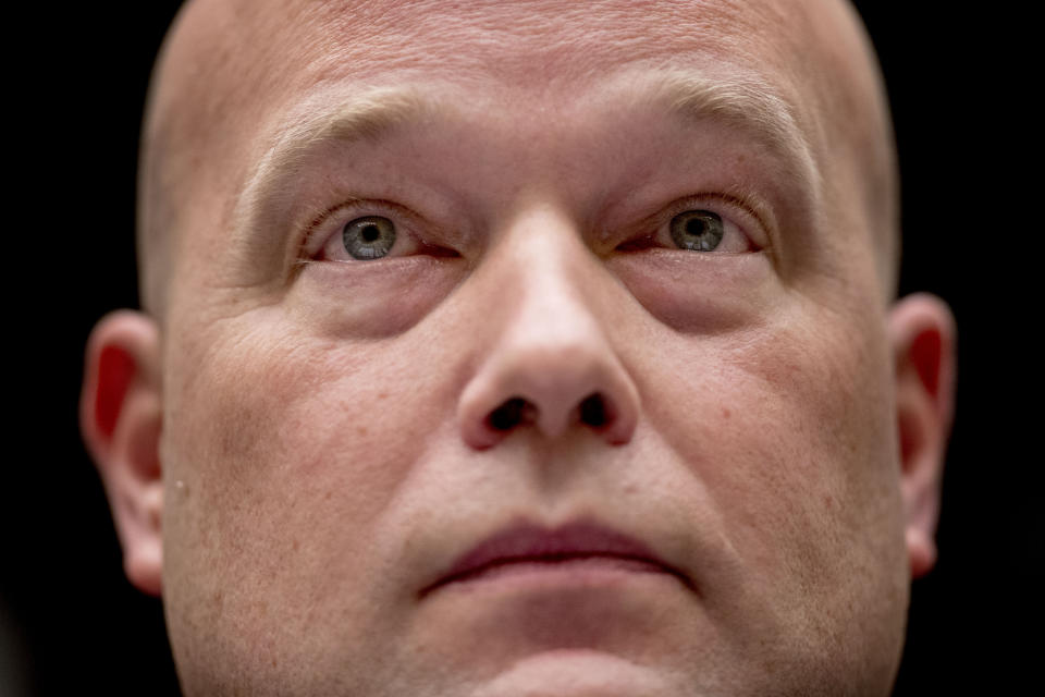 Acting Attorney General Matthew Whitaker appears before the House Judiciary Committee on Capitol Hill, Friday, Feb. 8, 2019, in Washington. Whitaker insisted on Friday that he has not "interfered in any way" in the special counsel's Russia investigation as he faced a contentious and partisan congressional hearing in his waning days on the job. (AP Photo/Andrew Harnik)