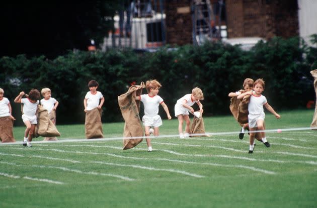 Prince Harry competed in a sack race during sports day in 1991.  (Photo: Tim Graham via Getty Images)