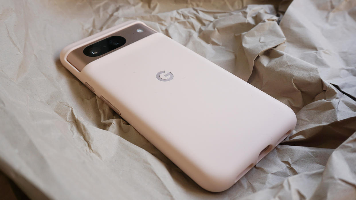  Google Pixel 8 review back angled case. 