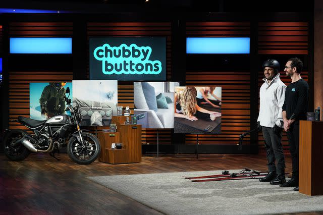 <p>Christopher Willard/ABC via Getty</p> Entrepreneurs pitch Chubby Buttons on Shark Tank