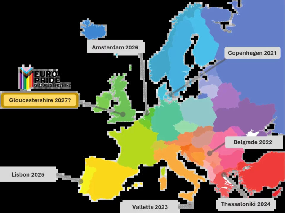 Map of EuroPride created by Pride of Gloucestershire 