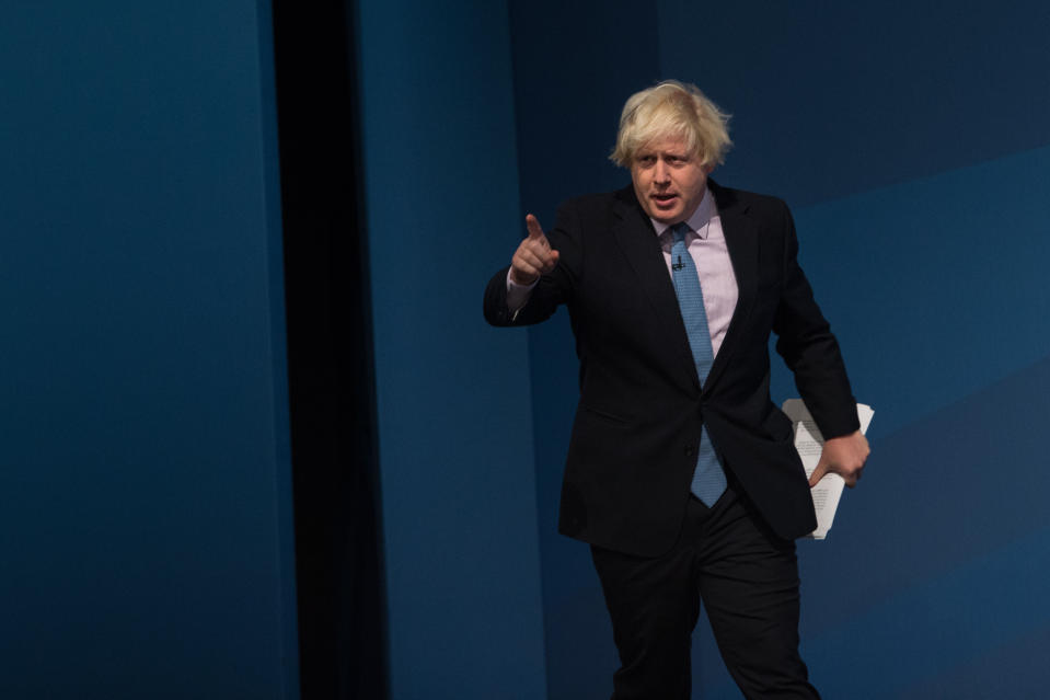 Mayor of London Boris Johnson addresses the Conservative Party conference in Manchester.