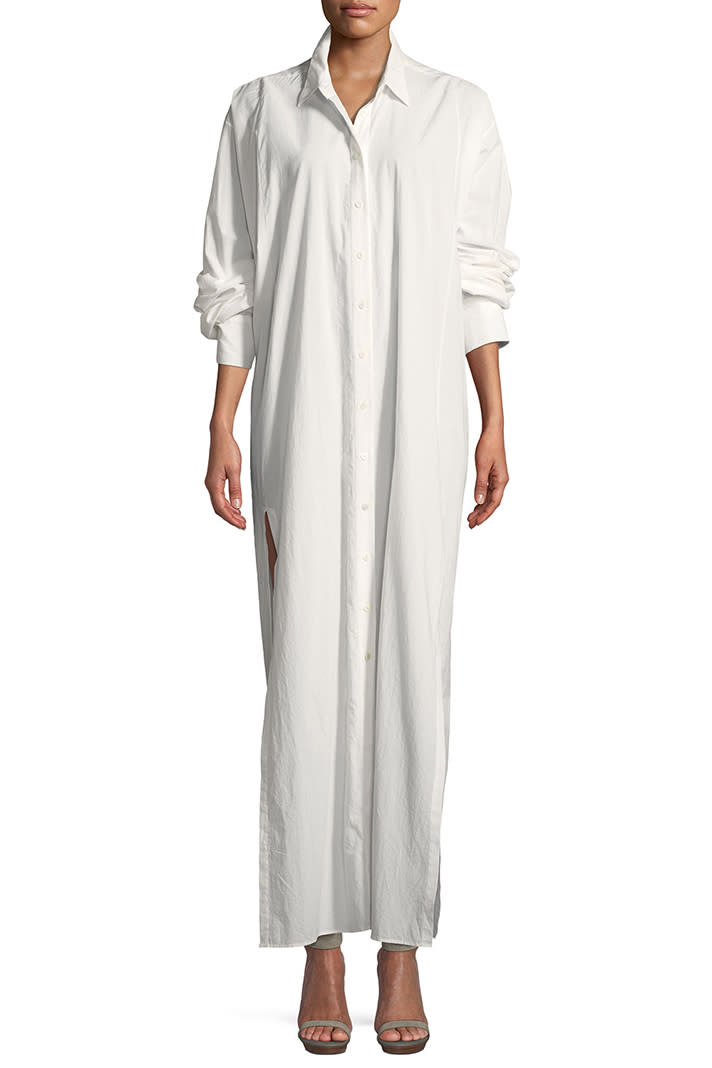 An ankle-length shirtdress is <em>definitely</em> the comfy-cute basic our closets have been missing. <em>Urban Zen lantern-sleeve dress, $1,695 at <a href="https://www.bergdorfgoodman.com/Urban-Zen-Lantern-Sleeve-Side-Slit-Shirtdress/prod135010118/p.prod" rel="nofollow noopener" target="_blank" data-ylk="slk:Bergdorf Goodman;elm:context_link;itc:0;sec:content-canvas" class="link ">Bergdorf Goodman</a></em>