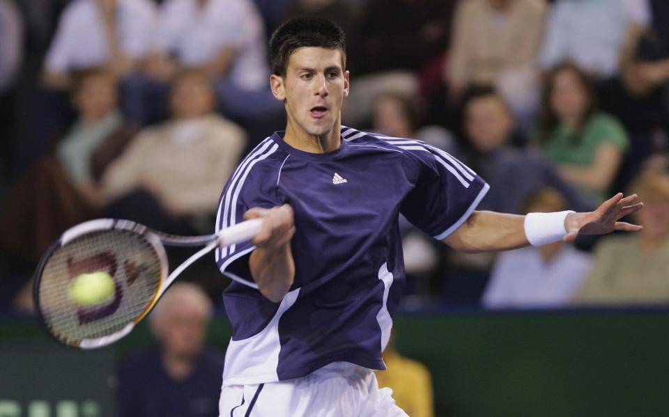 Novak Djokovic during a singles match against GB's Arvind Parmar during the 2006 Davis Cup