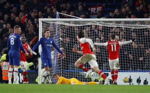 Hector Bellerin celebrates making a goalscoring return to the Arsenal team against Chelsea - Credit: reuters