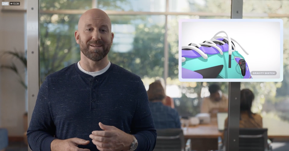 Andrew Bosworth explains that sneaker brands Puma and New Balance use VR to design shoes.
