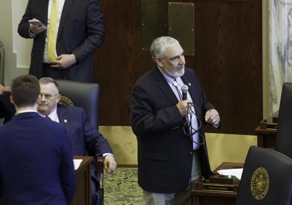 Oklahoma State Rep. David Hardin defends House Bill 4118 during an Oklahoma State House debate on Feb. 19, 2024.