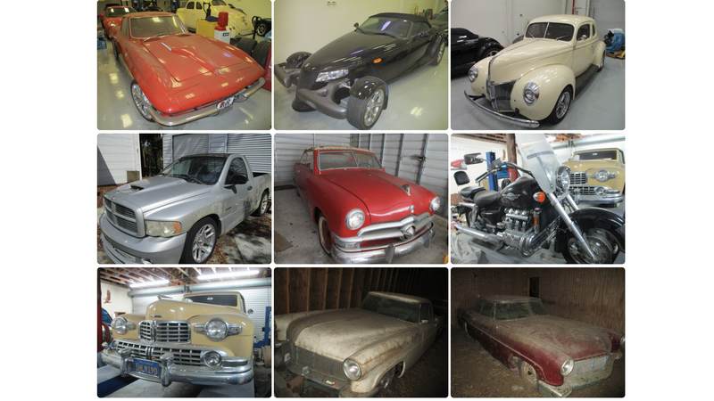 A screenshot of nine of the cars listed in the auction