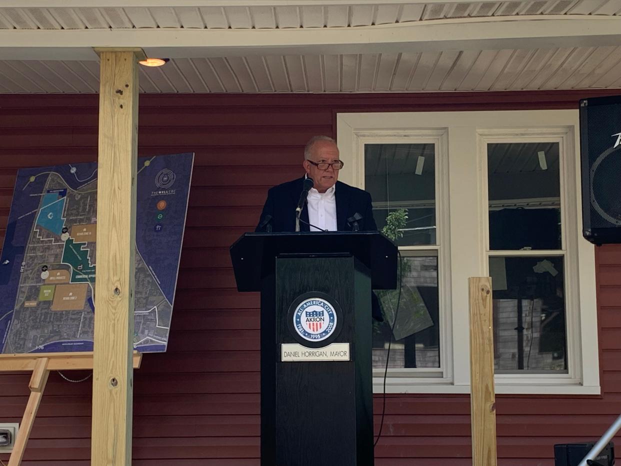 Akron Mayor Dan Horrigan announced Thursday that the city would provide $4 million in grants to the Well CDC to rebuild homes in the Middlebury neighborhood.