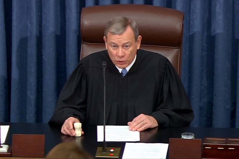 Chief Justice of the United States John Roberts presides over impeachment trial at the U.S. Capitol in Washington