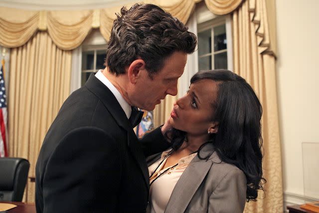 <p>Danny Feld/Disney General Entertainment Content via Getty</p> Tony Goldwyn and Kerry Washington as Fitzgerald Grant and Olivia Pope in Scandal