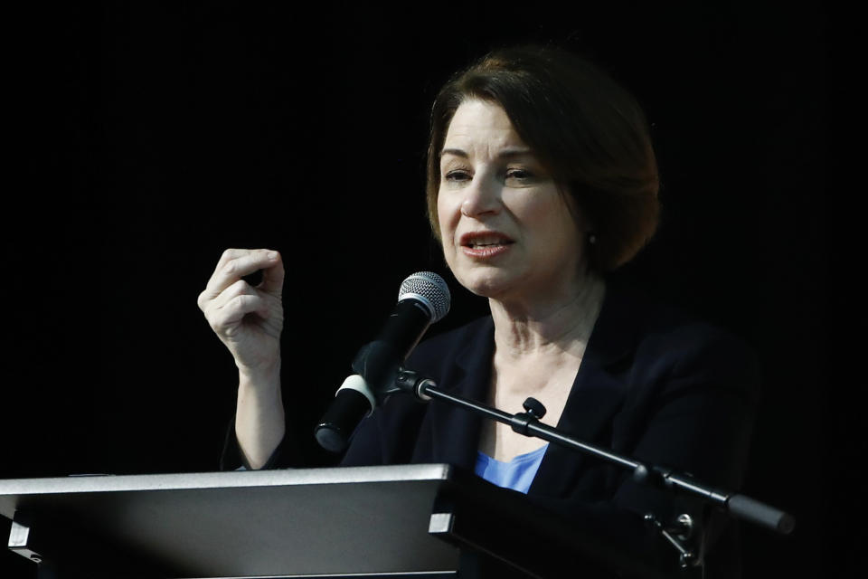 Democratic presidential candidate Sen. Amy Klobuchar, D-Minn speaks at the National Action Network South Carolina Ministers' Breakfast, Wednesday, Feb. 26, 2020, in North Charleston, S.C. (AP Photo/Matt Rourke)