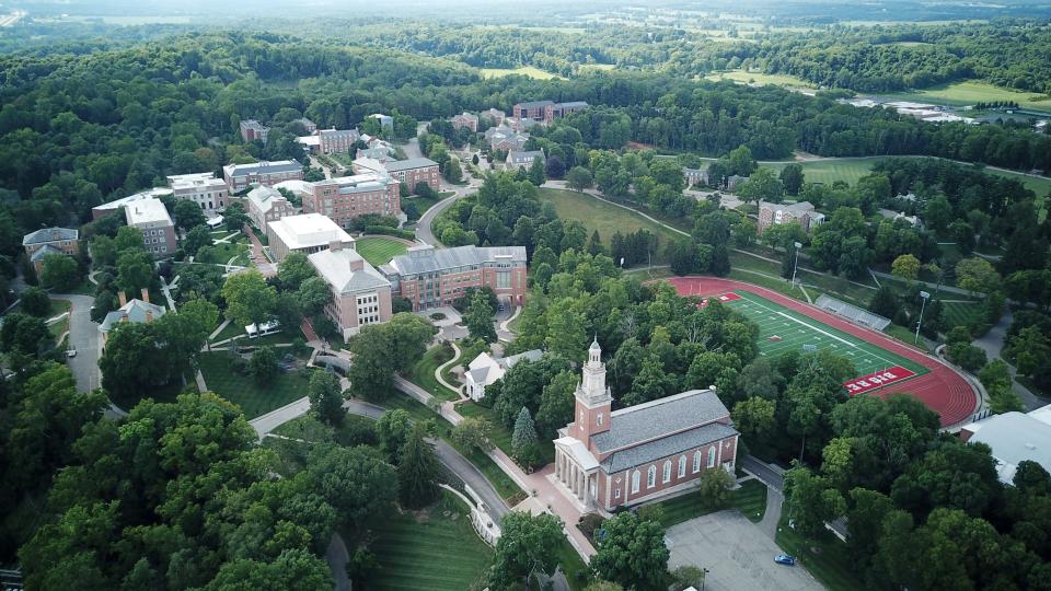 Built on a hill above Granville, Denison University was founded in 1831. It has 2,300 students and 235 faculty members.
