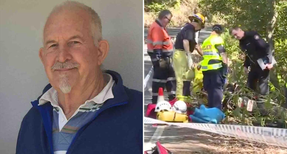 Siemon Mulder (left) went missing after he set off a ride to Esk, Queensland. His bike was found at the side of the road (right pictured with emergency services) near Maleny.