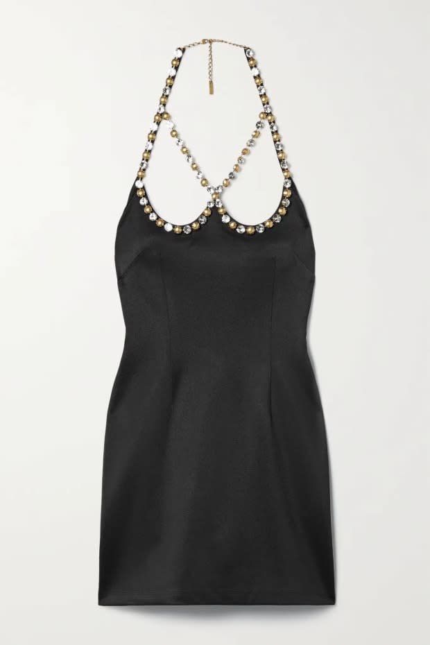 <p>Area Crystal-Embellished Stretch-Crepe Halterneck Mini Dress, $325, available <a href="https://www.net-a-porter.com/en-us/shop/product/area/clothing/mini-dresses/crystal-embellished-stretch-crepe-halterneck-mini-dress/24772899113260793?gclid=CjwKCAjwrNmWBhA4EiwAHbjEQGBal98BEtc6HalqGv9yKULNvj96VapXWpIFYBO1XKjMjkougPY4DBoCzbcQAvD_BwE&gclsrc=aw.ds" rel="nofollow noopener" target="_blank" data-ylk="slk:here;elm:context_link;itc:0;sec:content-canvas" class="link ">here</a> (sizes XS-XL)</p>