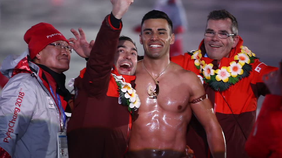 Will the Tongan flagbearer return in a new sport at the 2020 Games? Pic: Getty