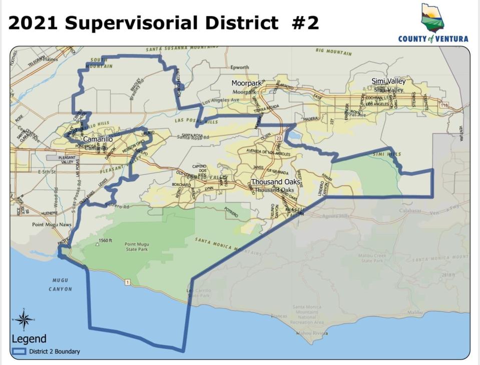 Ventura County supervisorial District 2 is anchored in Thousand Oaks and includes Newbury Park, the Santa Rosa Valley, Somis and portions of Camarillo.