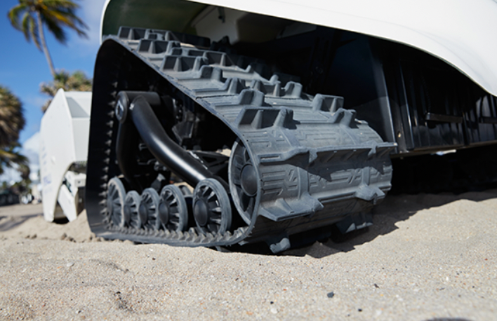 Operated remotely, the BeBot traverses sandy areas, raking for debris and leveling out beach expanses.