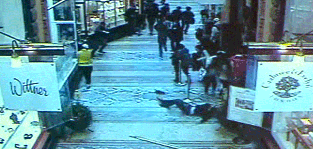 Security cameras capture teenager's plunge at Melbourne's Block Arcade. Photo: Supplied