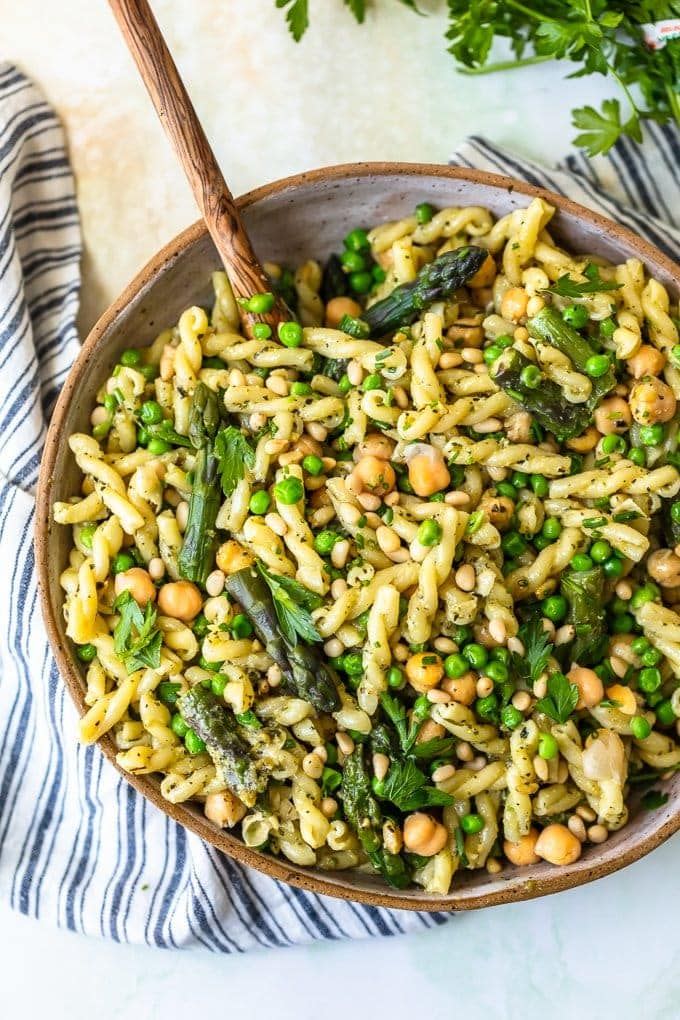 green goddess pasta salad with asparagus