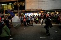 Protesters attend a demonstration in Hong Kong