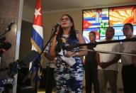 Johana Tablada, Cuba's deputy director of U.S. affairs, addresses the media, in Havana