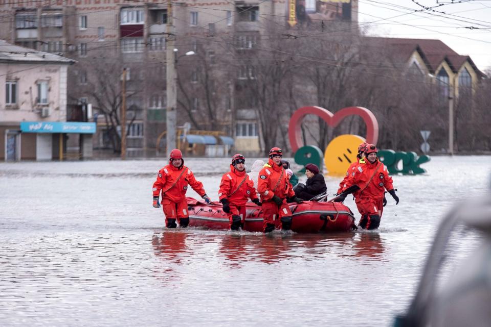 2024年4月8日，俄羅斯南部奧倫堡淹水情況。美聯社