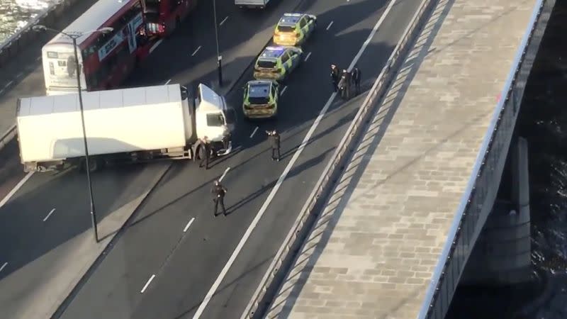 The scene on London Bridge in the aftermath of a reported shooting, in London