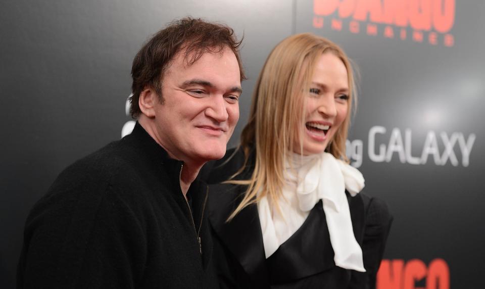 NEW YORK, NY - DECEMBER 11: Quentin Tarantino and Uma Thurman attend a screening of "Django Unchained" hosted by The Weinstein Company with The Hollywood Reporter, Samsung Galaxy and The Cinema Society at Ziegfeld Theater on December 11, 2012 in New York City. (Photo by Stephen Lovekin/Getty Images)