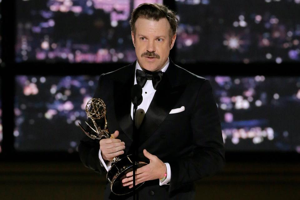 Jason Sudeikis accepts the Outstanding Lead Actor in a Comedy Series award for &quot;Ted Lasso&quot; on stage during the 74th Annual Primetime Emmy Awards held at the Microsoft Theater on September 12, 2022.