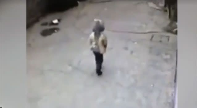 The video captures the young child standing up and walking away after the alleged incident. Source: News365 YouTube