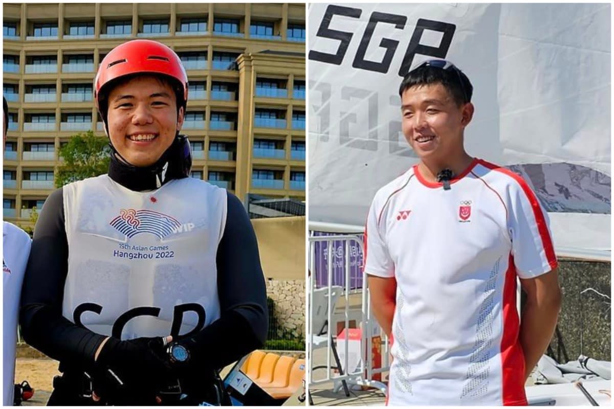 Asian Games gold medal winners for Singapore: kitefoiler Maximilian Maeder (left) and sailor Ryan Lo. (PHOTO: Facebook/Ben Tan)