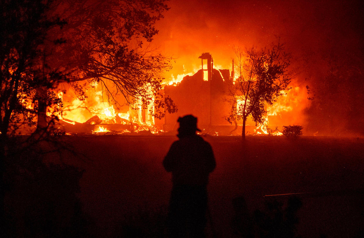 A home burns in Vacaville, CA during the LNU Lightning Complex fire on August 19