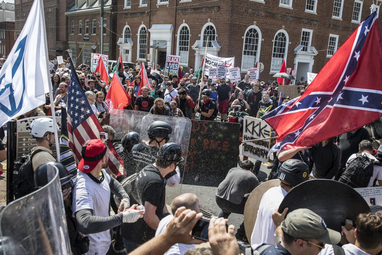 A confrontation in Charlottesville, Va., between alt-right demonstrators and counterprotesters. (Photo: <em>Frontline</em>/Edu Bayer)