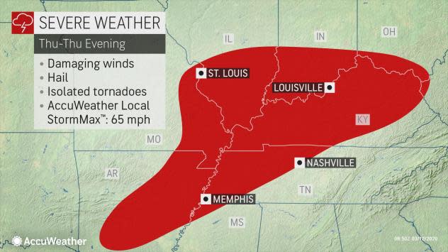 Severe weather is possible Thursday all the way from central Arkansas to southern Ohio.