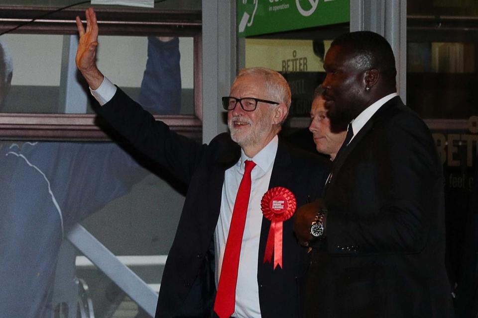 Jeremy Corbyn leaves the count after his announcement (REUTERS)