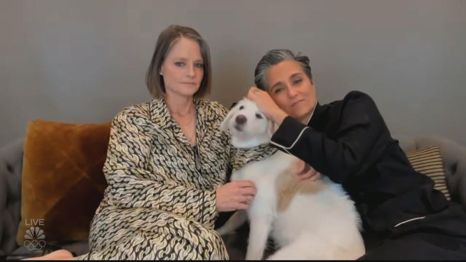 IMAGE: Jodie Foster, Alexandra Hedison and their dog  (NBC)