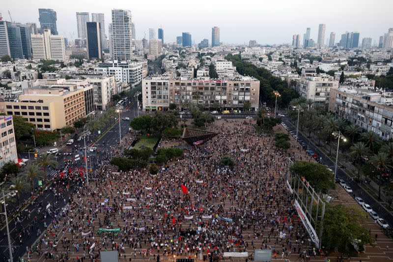 Protest against Israeli PM Netanyahu's plan to annex parts of West Bank, in Tel Aviv